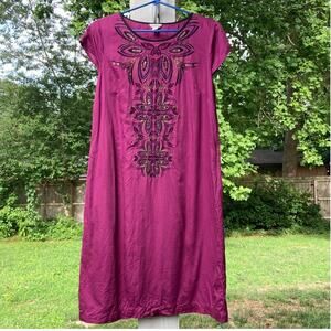 Monsoon - Magenta Beaded Embroidery Design Tunic Dress Cap Sleeves No Slits - 10